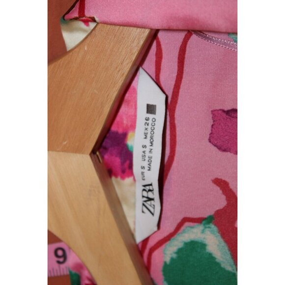 Zara Womens Floral SatinLong Sleeve Blouse Pink/Multicolor Size Small - Picture 4 of 9